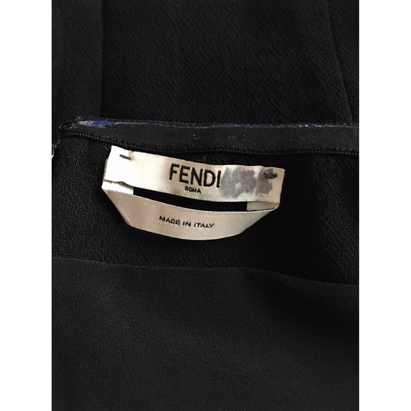 FENDI Roma Black Off Shoulder Crepe Wool Pleated Waist Midi LBD Dress 42 6US NEW - Picture 12 of 12